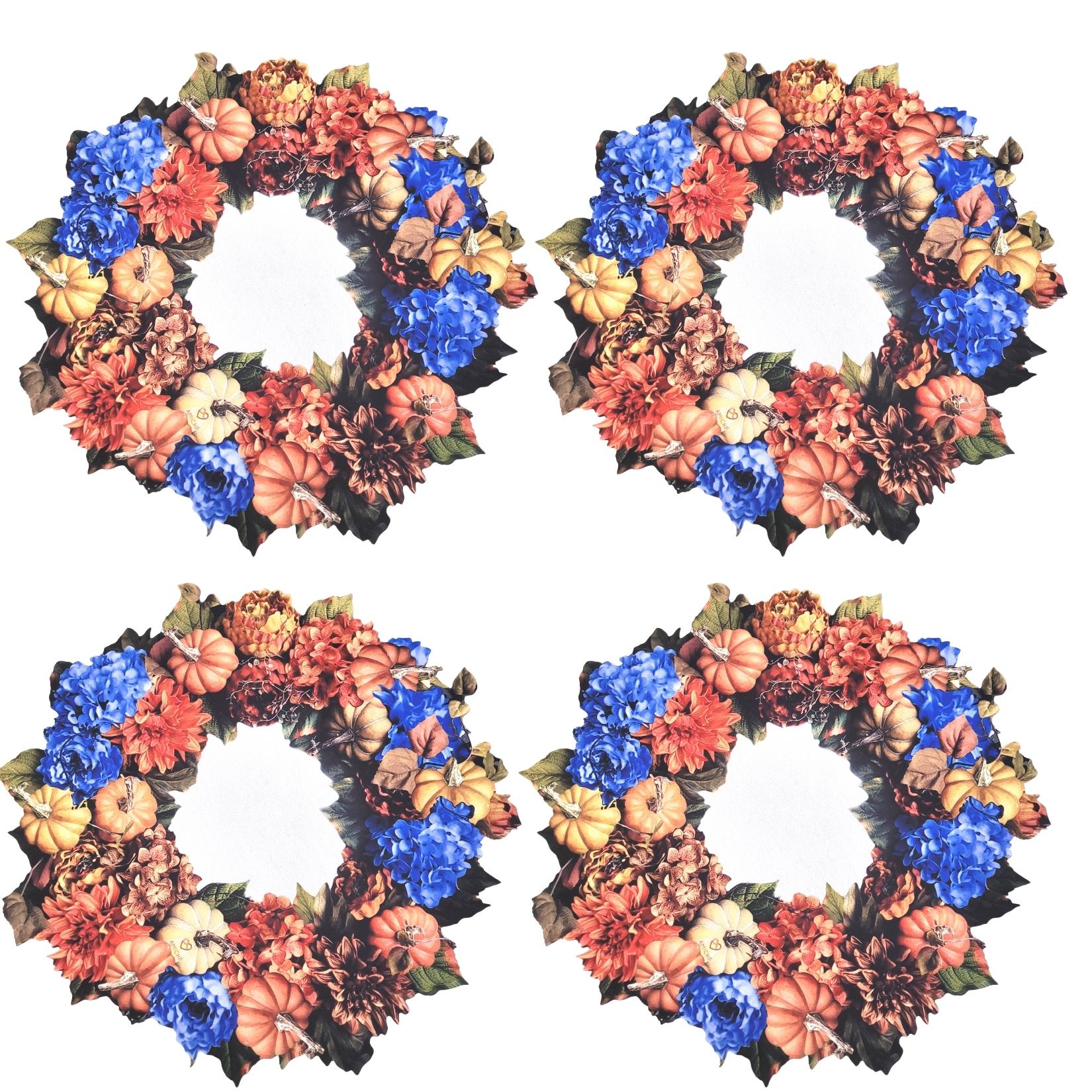 Maison Charlô - Set of 4 Waterproof Placemats Thanksgiving Pumpkin Wreath