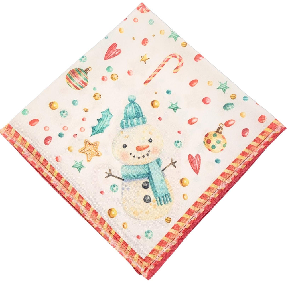Charlo's Cloth Napkins Set of 4 Christmas Candy 16" by 16" - White