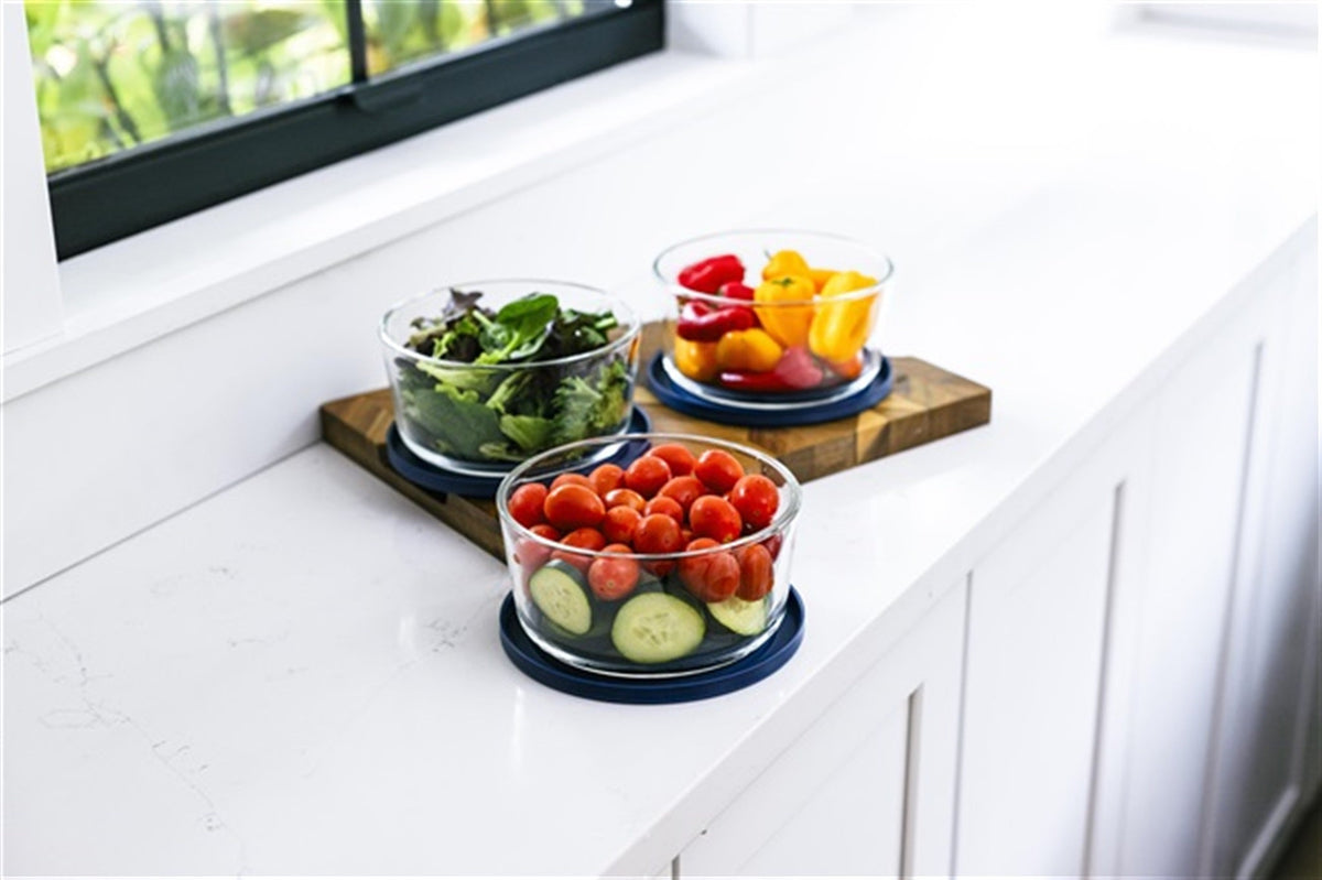 12 Piece (4 Cup / 32oz) Round Glass Food Storage Container Set (6 Containers + 6 Lids) with Bonus Lids