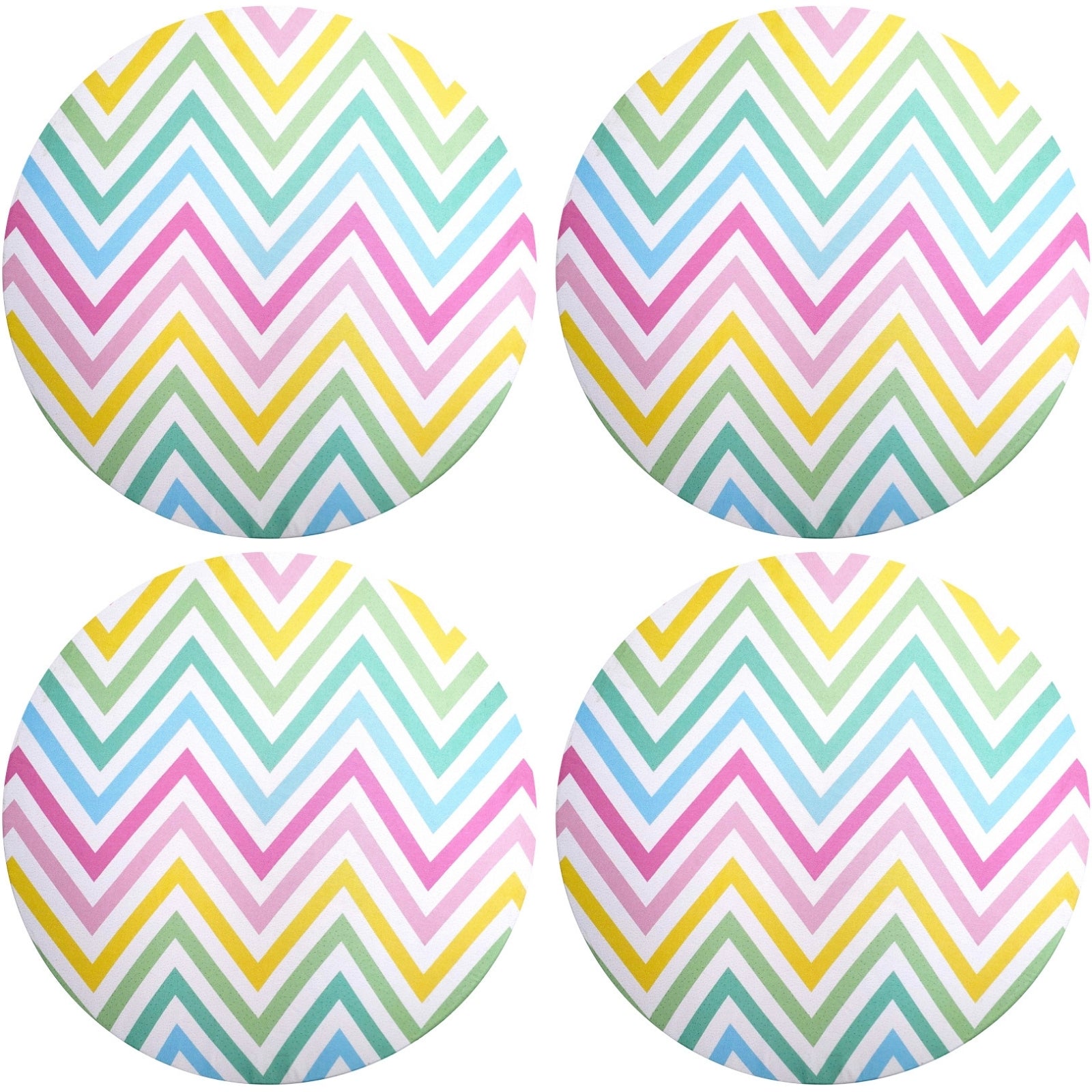 Set of 4 Round Placemats Covers 14 Dia inch Chevron Joy Pastel Corlors Chevron