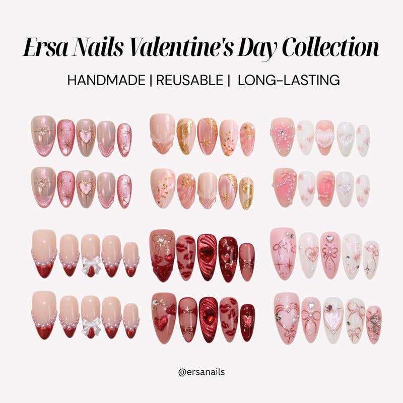 Ersanails Valentine’s Day Press-On Nails Set (10PCS) - Handmade Reusable Acrylic Nails, Salon-Quality Glossy Design