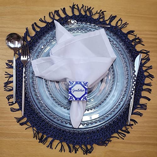 Charlo's Set of 4 Blue Navy Folk Sustainable Rustic Chic Round Placemats 16" x 16"