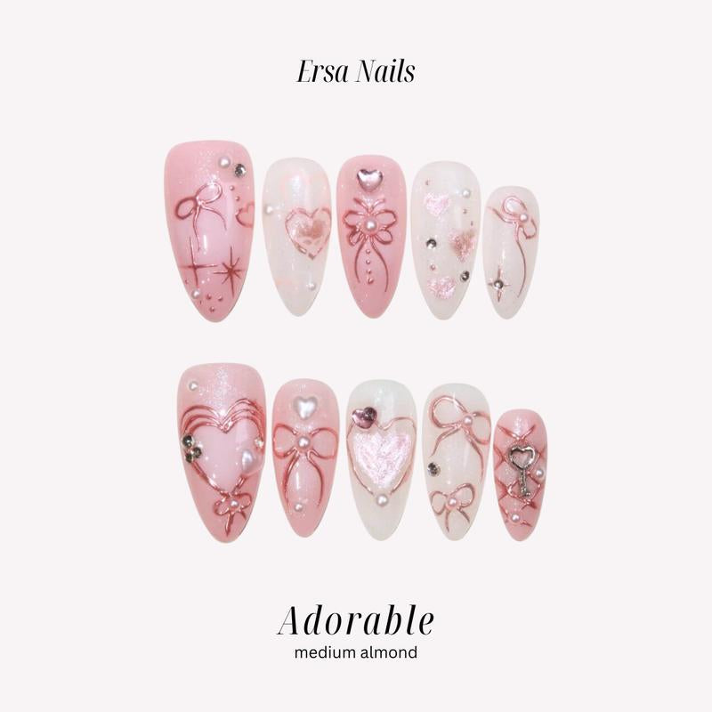 Ersanails Valentine’s Day Press-On Nails Set (10PCS) - Handmade Reusable Acrylic Nails, Salon-Quality Glossy Design