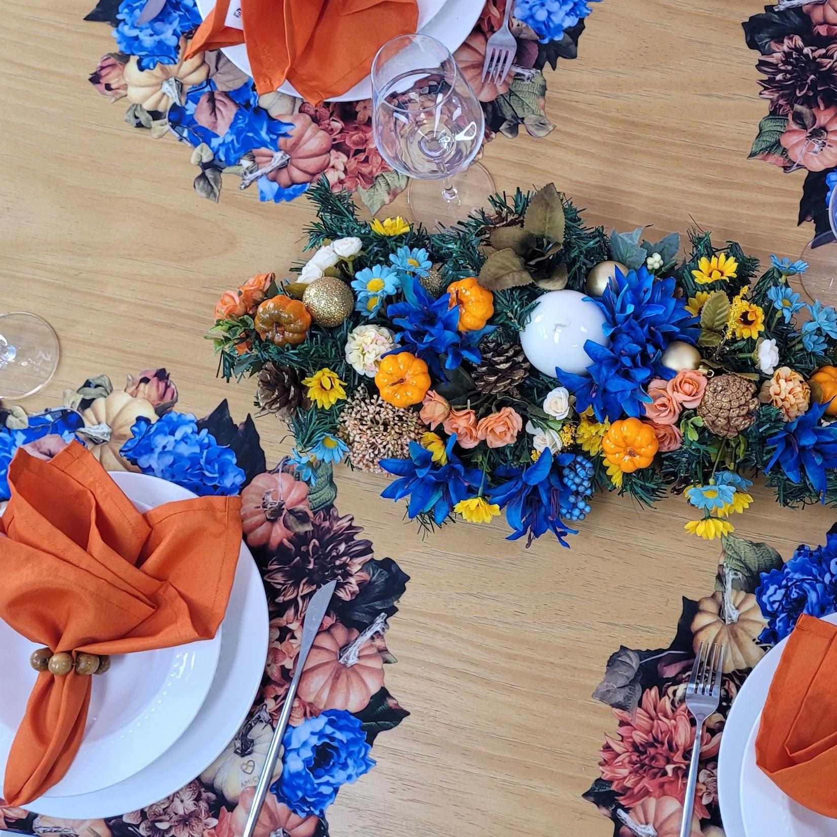 Maison Charlô - Set of 4 Waterproof Placemats Thanksgiving Pumpkin Wreath