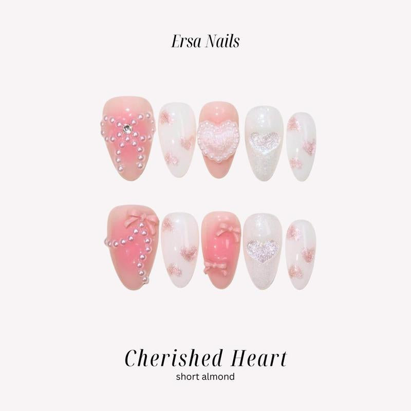 Ersanails Valentine’s Day Press-On Nails Set (10PCS) - Handmade Reusable Acrylic Nails, Salon-Quality Glossy Design